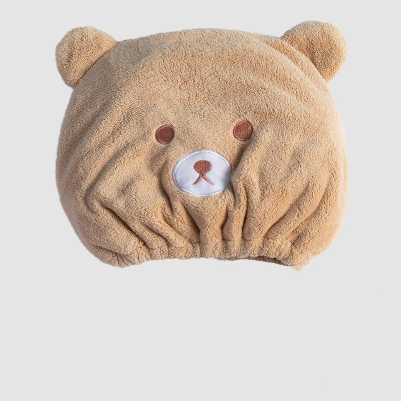 Cute Cartoon Bear Shower Caps Hair-drying Cap Coral Velvet Quick-drying Hat for Kids Super Absorbent Towels Bathroom Accessories