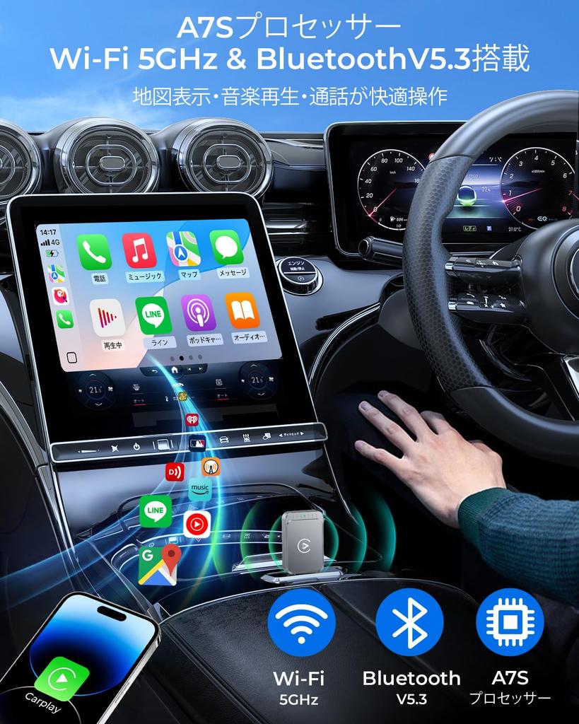 AuroraLink CarPlay Wireless Android Auto Fast and Stable Wired to Wireless Conversion for Multilingual Japanese Wireless Display Automatic Compatible