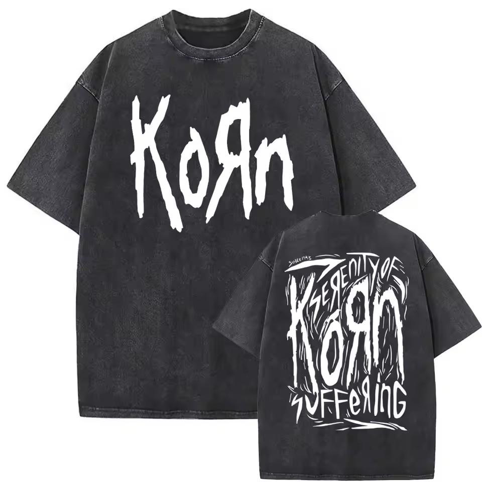 Korn Follow The Leader 20. Jubiläum Gewaschenes T-Shirt Metal Gothic Rock Band T-Shirts Herren Vintage T-Shirt Streetwear