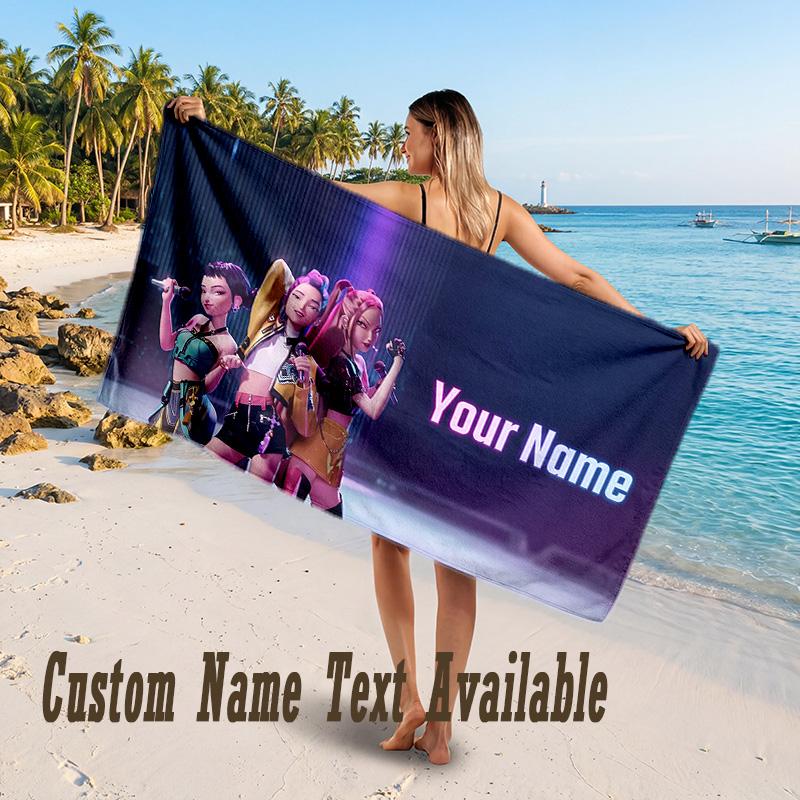 Kpop Demon Hunters Design Beach Towel Custom Text Large Towel for Beach Vacation