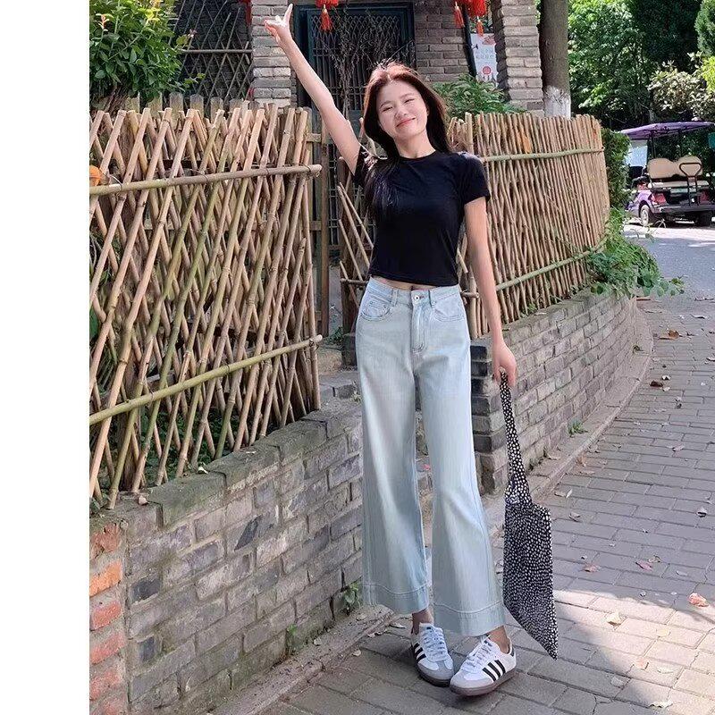 

Трендовые джинсы микроклеш с высокой посадкой для женщин - Весенне-летняя минималистичная уличная одежда S