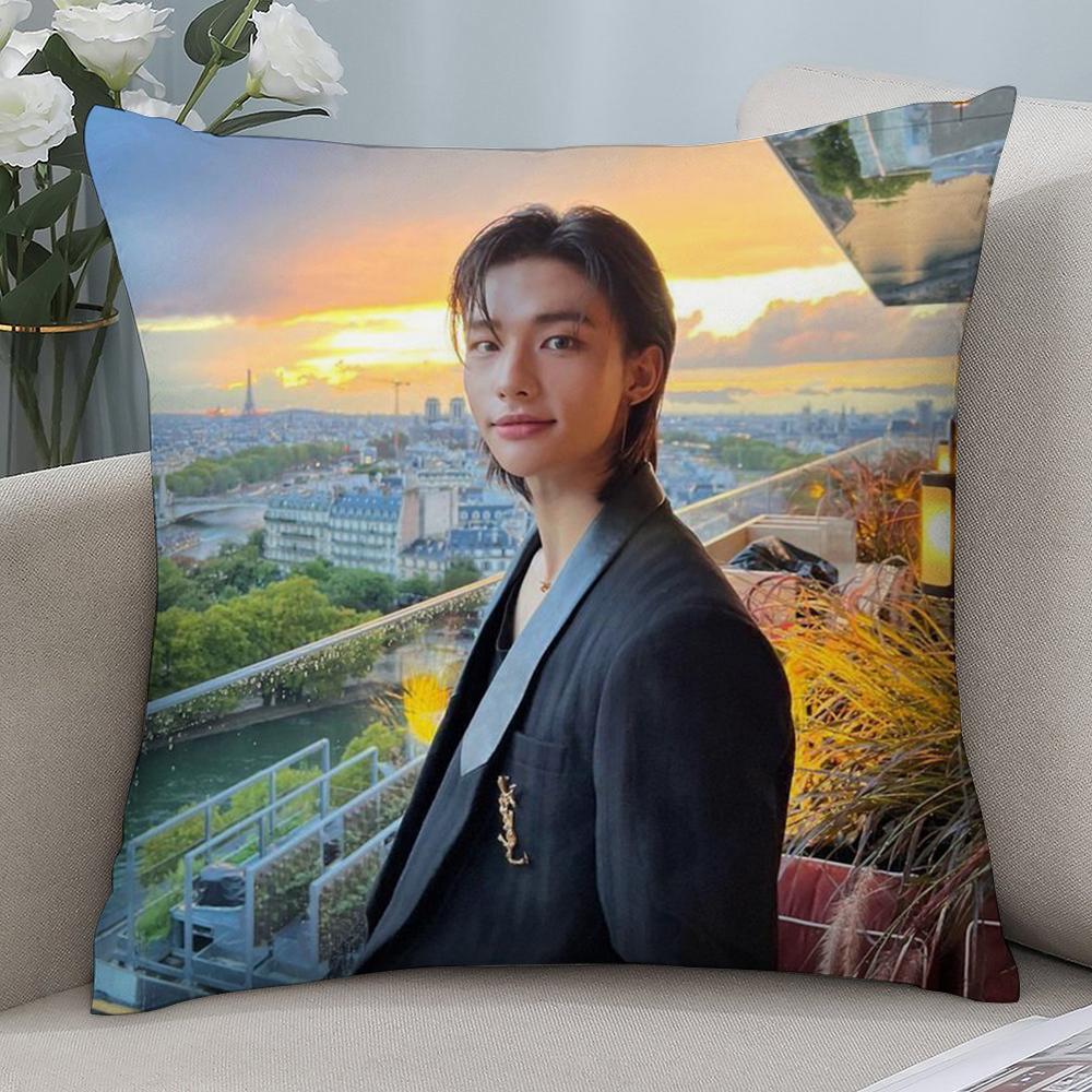 HOT-KPOP Idol h-Hyunjin Pillow Case Short Plush Sofa Decorative Gift Home Double-sided Printing Cushion