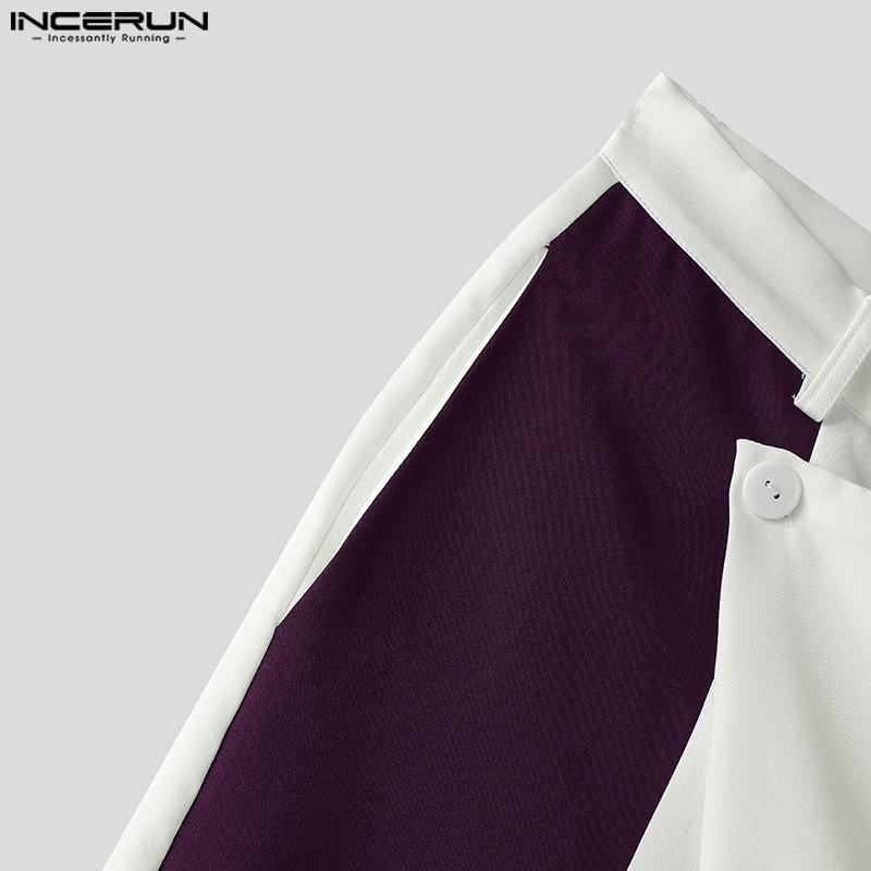 INCERUN Men Casual Zipper Waist Patchwork Wrap Loose Straight Pants