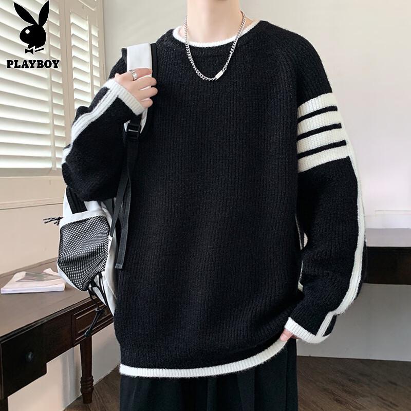 

PLAYBOY Men s Pullover Striped Thickened Winter Sweater XL