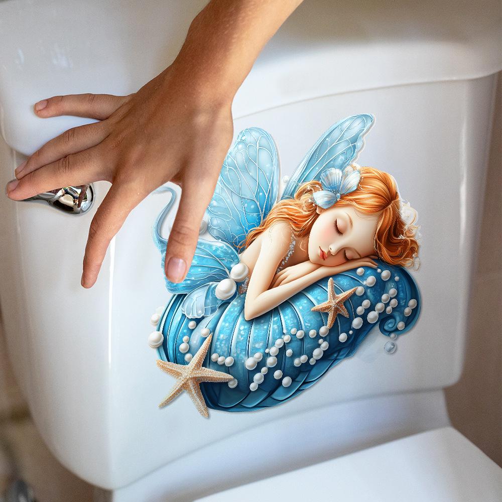 Cartoon Little Girl Pearl Butterfly Bathroom Toilet Toilet Beautification and Decoration Stickers