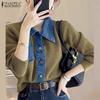 ZANZEA Women Casual Turn Down Collar Long Sleeve Patchwork Cardigans
