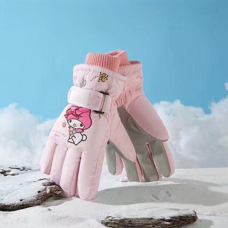 

Кавайные детские велюровые лыжные перчатки Куроми Мелоди Почакко Аниме Sanrio Высококачественные зимние теплые перчатки Водонепроницаемые Утолщенные варежки