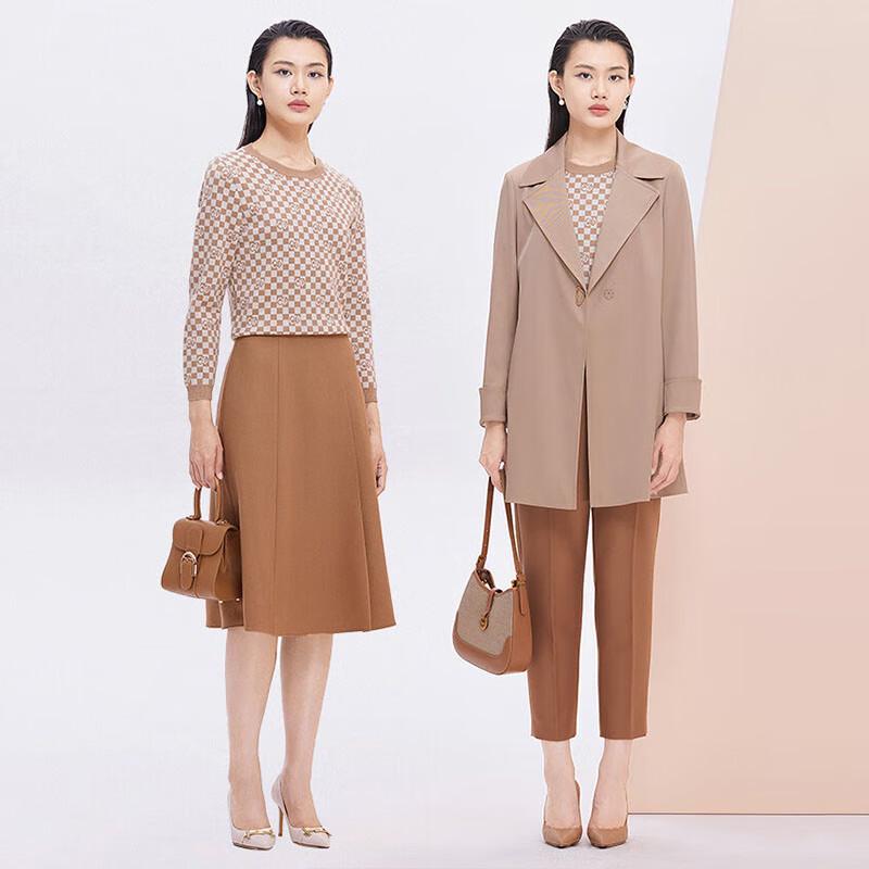 JESSIE Women's Round Neck Plaid Knit Sweater