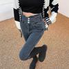 Women's Skinny Fit High-Waisted Blue-Gray Denim Jeans, Slimming Pencil Pants - Spring/Autumn 2025