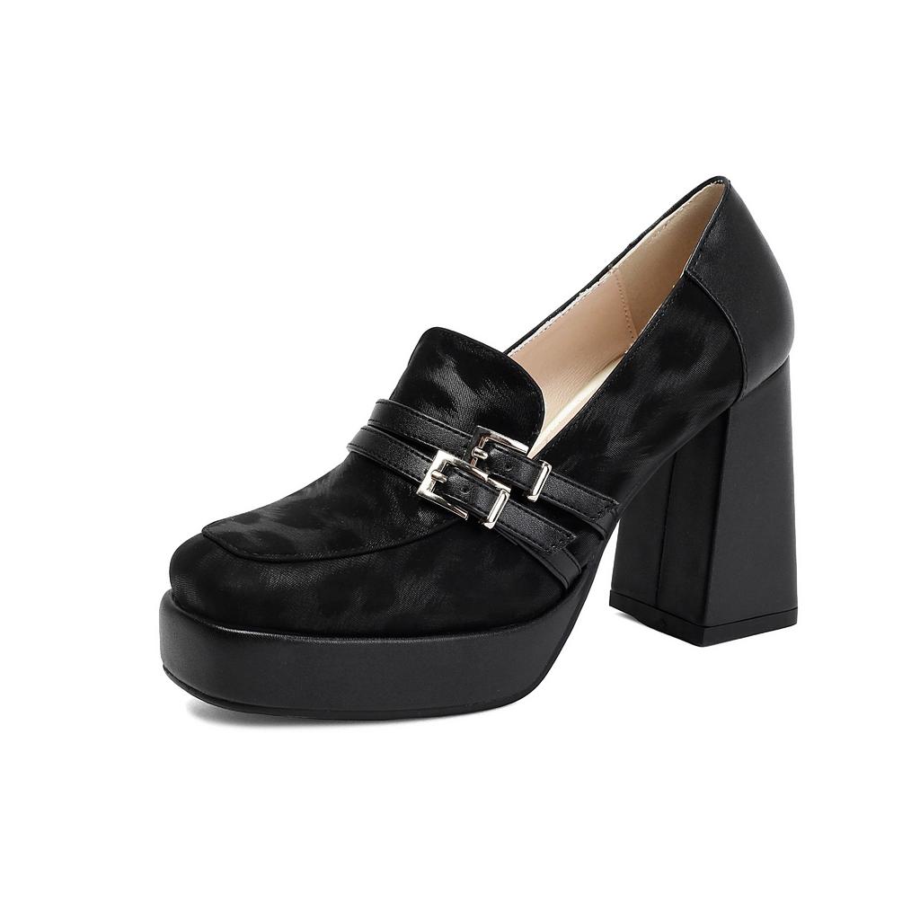 FOREADA Damen Loafer Pumps Quadratische Zehenpartie Klobige Hohe Absätze Schnalle Plateau Sexy Damen Mode Schuhe Frühling Herbst 43