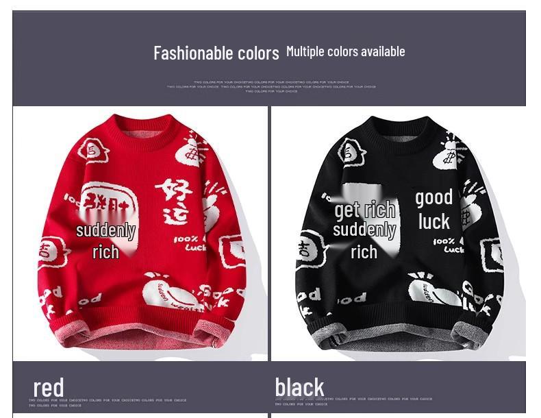 Herrstorlek Festlig Röd Stickad Tröja - Stjärntecken Rund Hals, Höst/Vinter, Exklusiv Känsla, Perfekt för Par