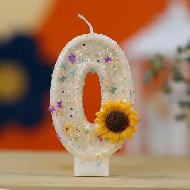 0-9 Number Candle Cake Birthday Candle Daisy Flower Decoration Party Atmosphere Candle Girl Birthday Party Decoration Sunflower