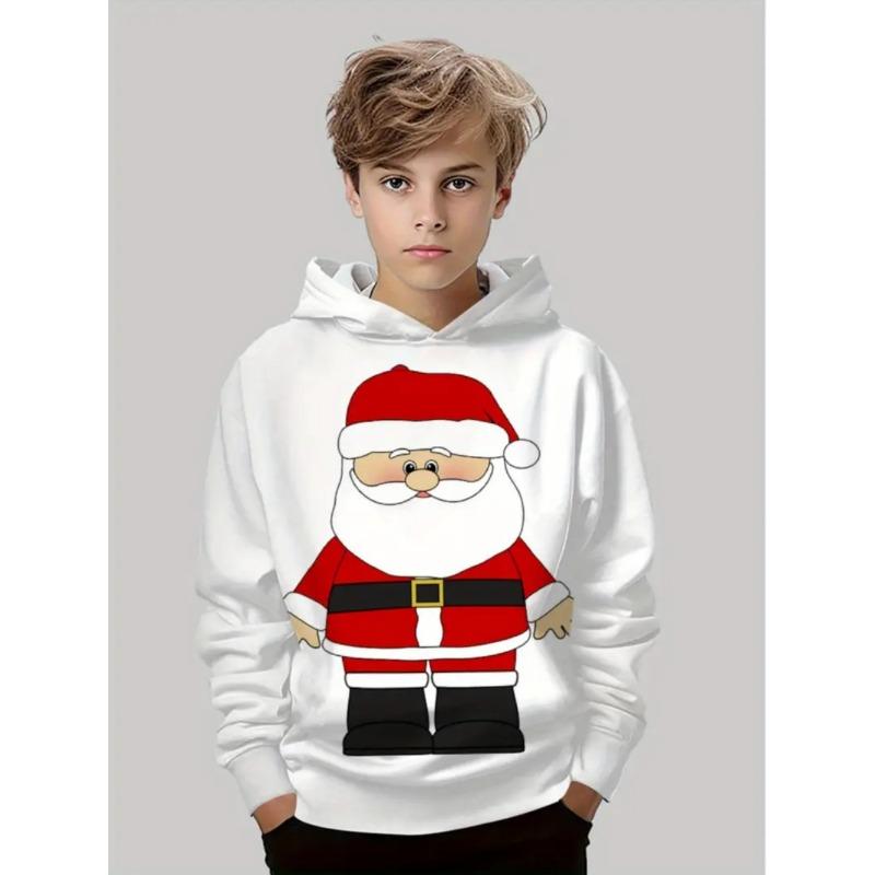 Santa Claus Graphic Sweatshirts Harajuku Long Sleeve Pullover Hoodies for Kids Unisex White Tops Y2k Streetwear Sweatshirt