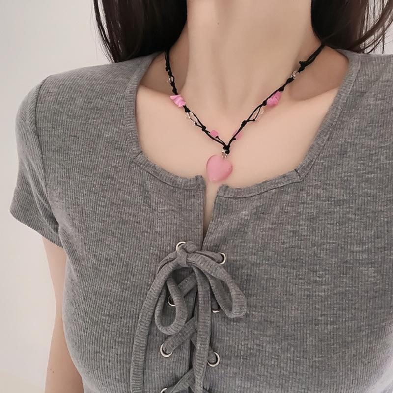 Heart Natural Stone Necklace Woven Rope Chain Choker for Women Girl Unisex Necklace Gemstone-Jewelry Ornament Gift