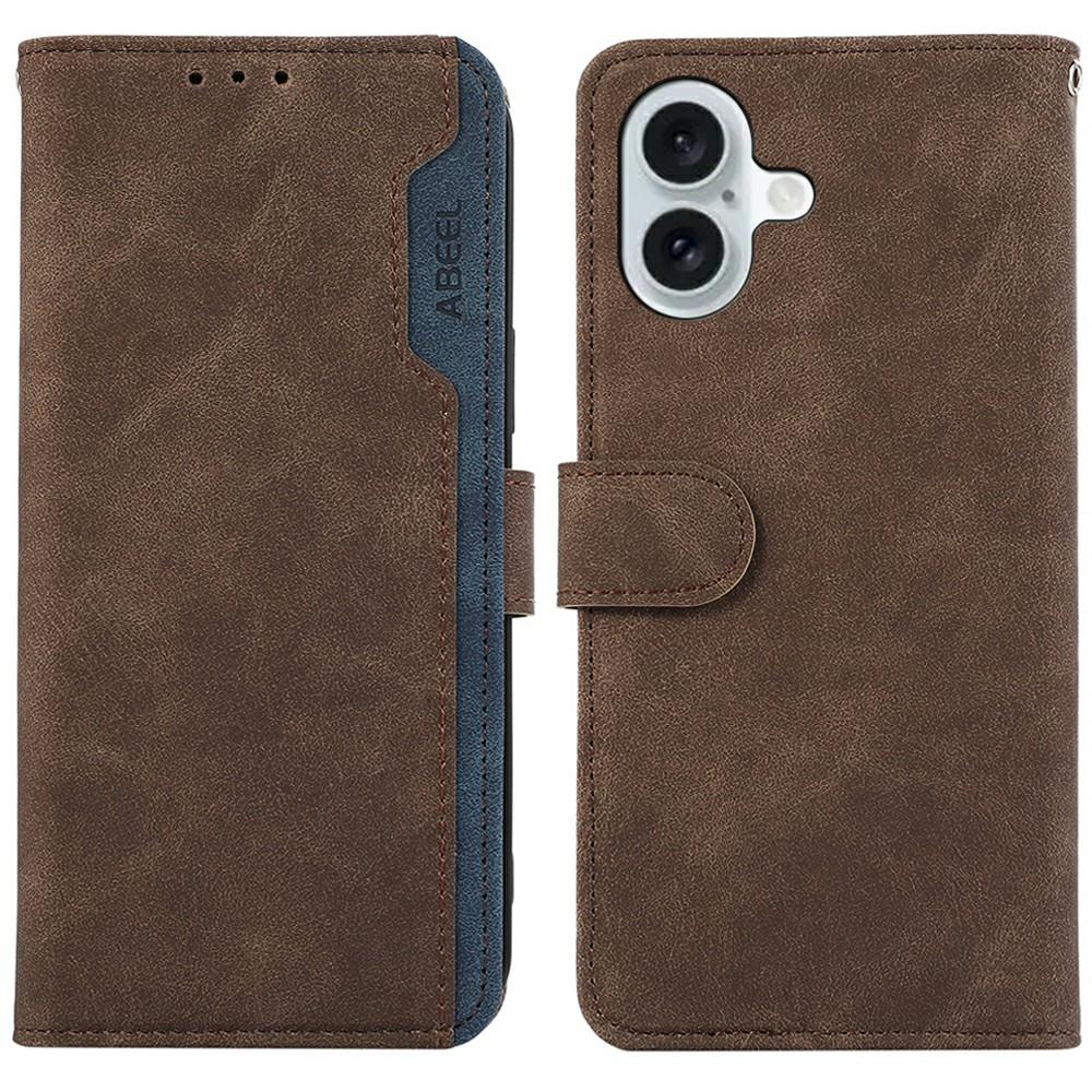 

ABEEL For iPhone 17 Case Color Splicing Leather Flip Phone Cover RFID Blocking Brown