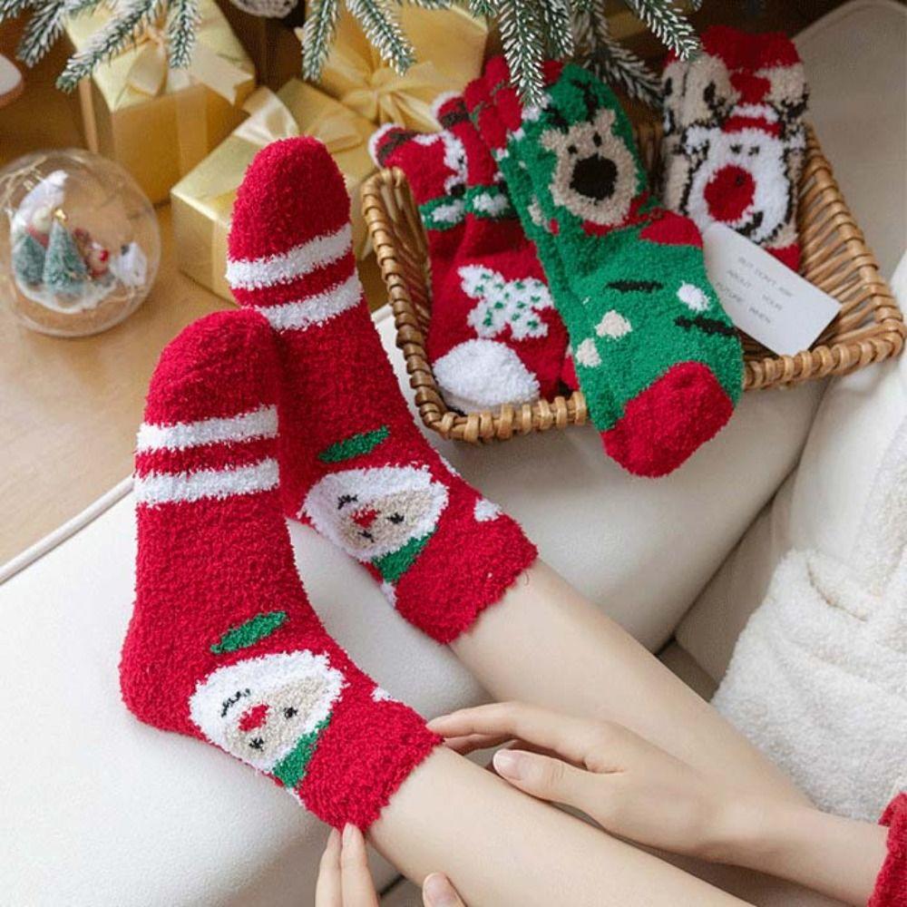 Cartoon Christmas Socks Santa Claus Women Hosiery Cute Floor Sleep Socks  Ladies
