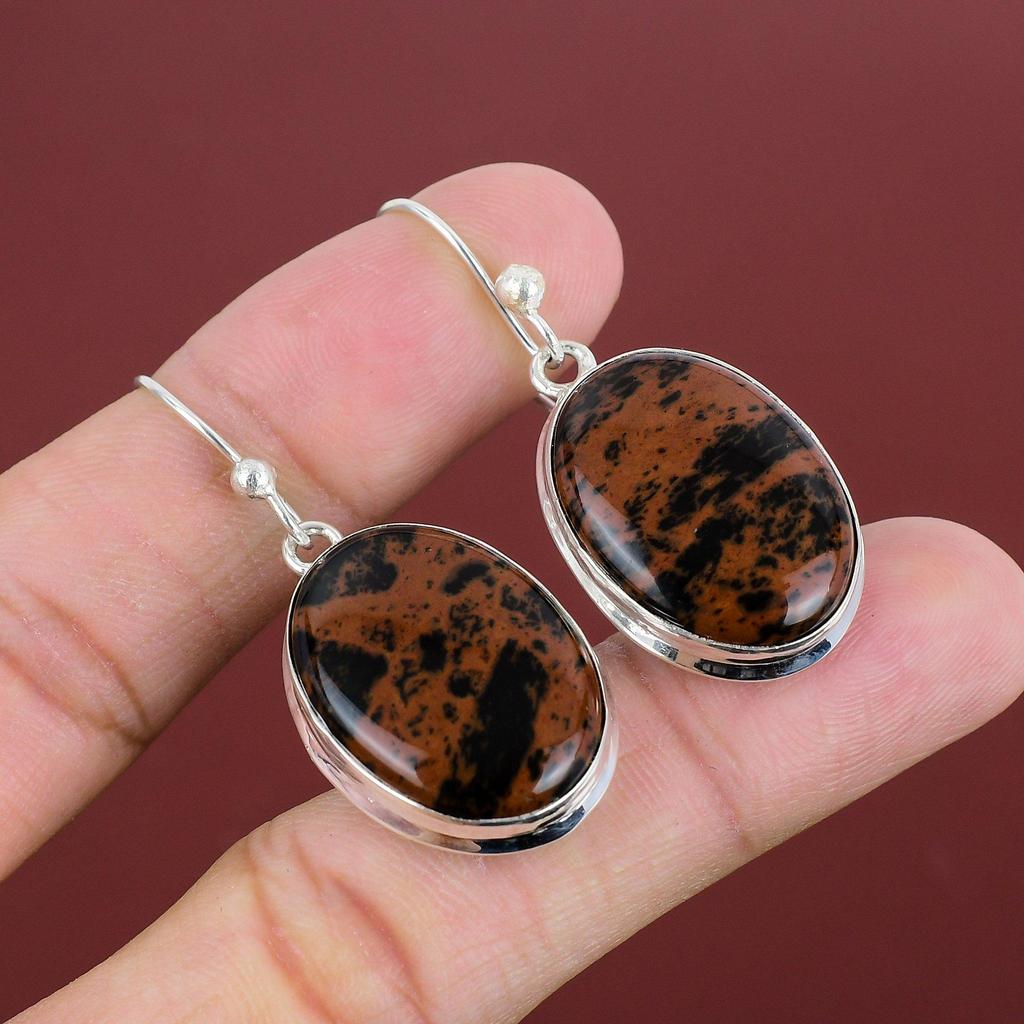 Mahogany Obsidian Earrings Genuine Gemstone Handmade Jewelry 925 Sterling Silver Earring Dangle Earring Brand New Jewelry Gifts For Friend