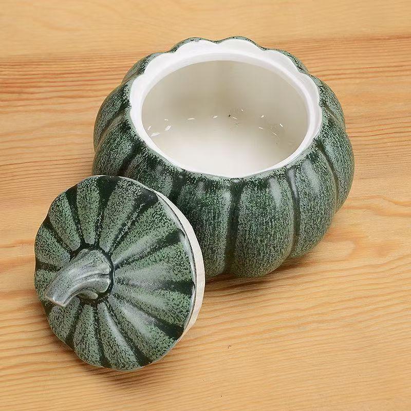Household Creative Pumpkin Ceramic Tea Jar Moisture Storage Can Personalized Small Sealed Snack Can Simulated Vegetable Jar