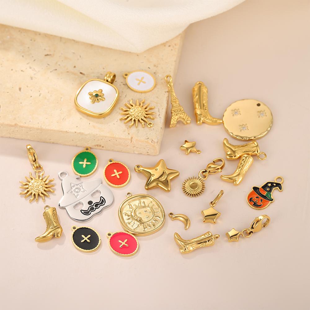 3PCS/LOT CARLIDANA Gold Plated Enamel Charms, Sun Star Boots Halloween Pendants, Stainless Steel DIY Jewelry With Clasp