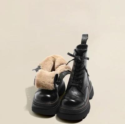 Winter Women's Boots Warm Plush Comfortable Platform Outdoor Snow Boots Lace Up Waterproof Brown Short Boots