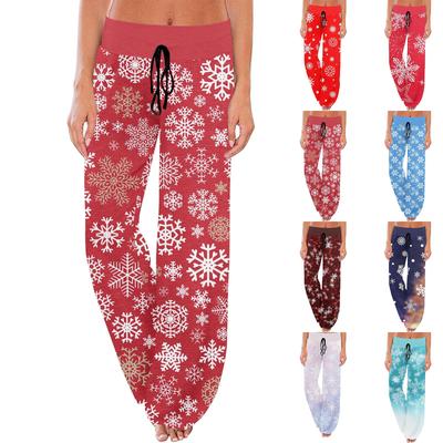 Women's Comfy Pajama Pants Pocket Christmas Print Drawstring Wide Leg Pants