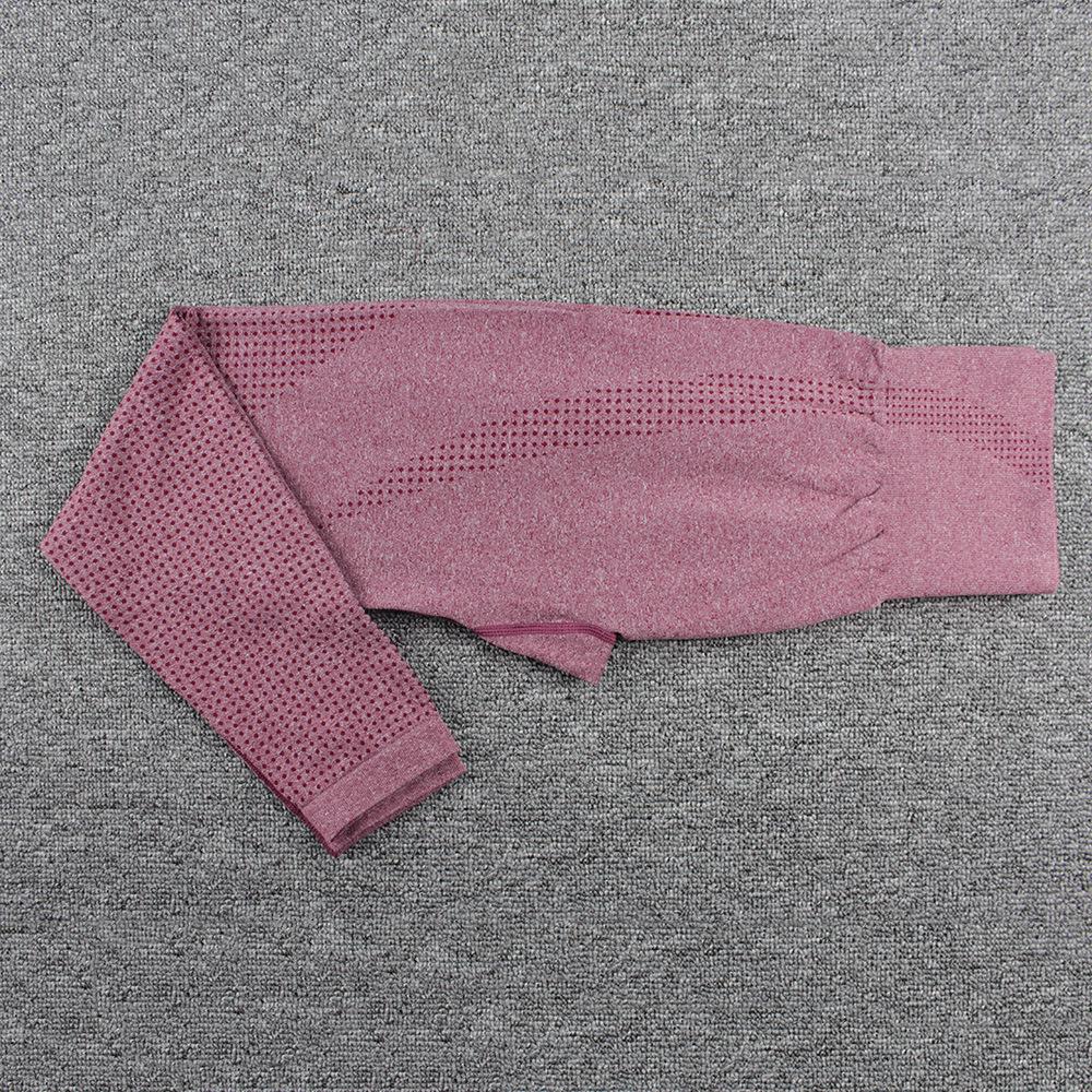 Nahtloser Yogaanzug für Damen: Langärmeliges Punkt-Top & Hochtaillierte Hüfthebende Hose