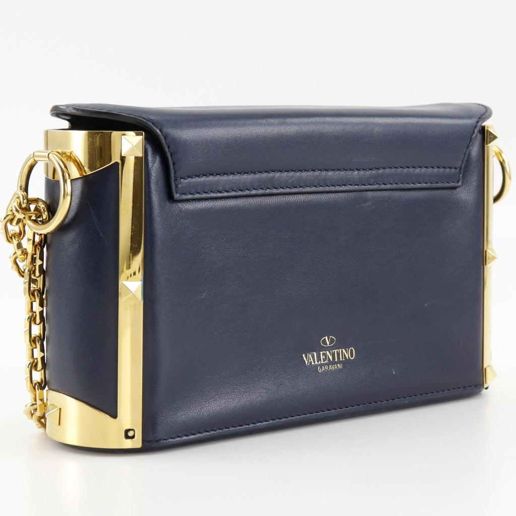 Valentino Garavani Studs ChainShoulder Shoulder Bag Navy blue lambskin Women Used