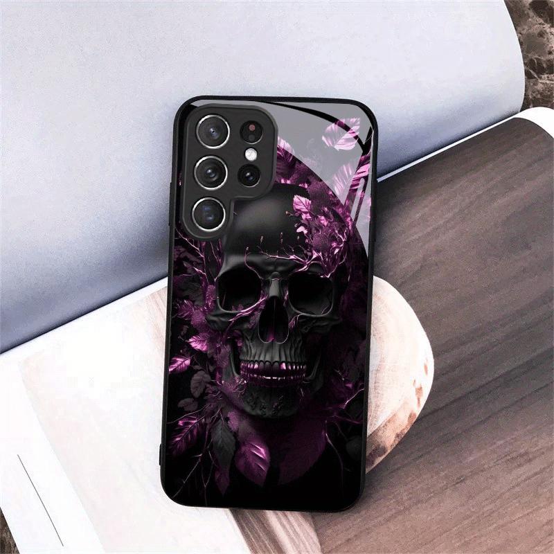 

Purple Leaf Skull Pattern Glass Phone Case Suitable for Samsung for Galaxy S26 S25 S24 S22 S21 S20 FE Ultra Plus 5G Anti Drop Galaxy S23 FE