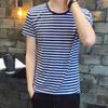 Sea Soul Shirt Oversized Stripe T-Shirt Crew Neck Man's Short Sleeved Top Breathable   Summer