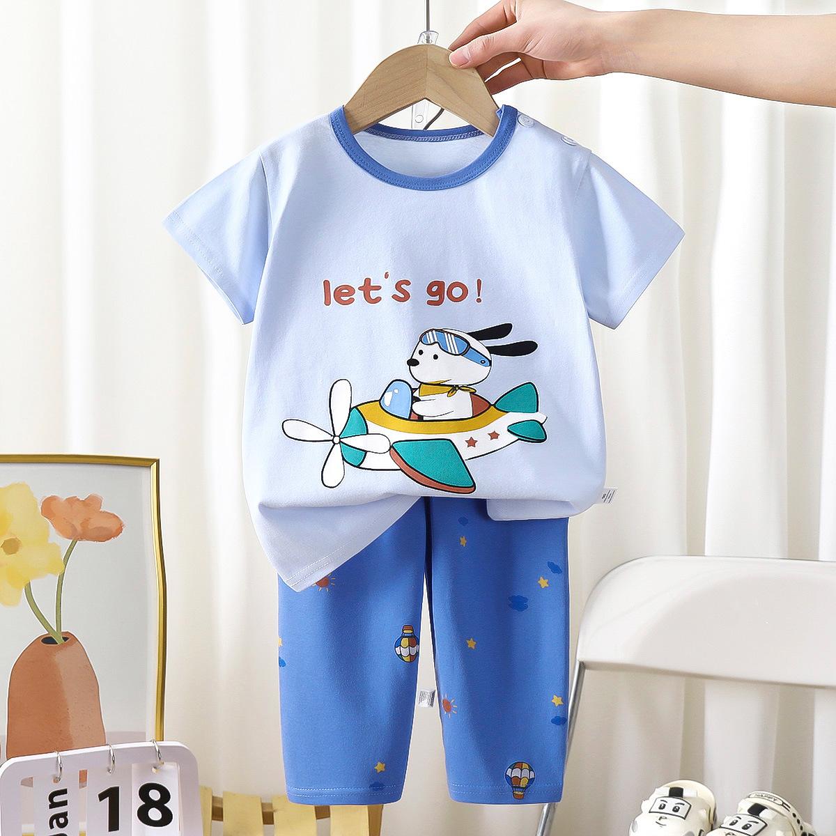 

Детская хлопковая летняя повседневная пижама с короткими рукавами для мальчиков и девочек 110cm