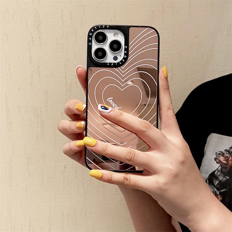 Ins Korea Cute Pink Love Heart Graffiti Mirror Phone Case For iPhone 13 12 11 Pro Max X Xs Max Xr 7 8 Puls Luxury Hard Cover