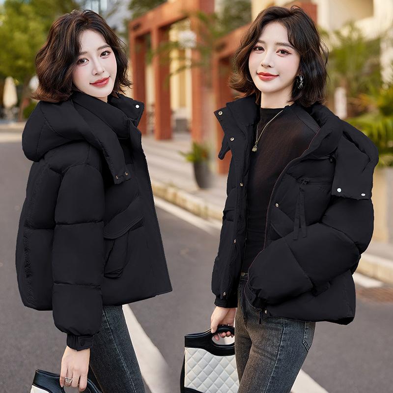 Winter 2025 new hooded cropped down cotton jacket women's thickened fashion casual loose pure jacket
