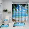 1/4 Seaside scenery shower Curtains, Toilet Seat Decoration, Shower Curtain with Carpet and Toilet Lid, 12 70.8x70.8 inch Hooks
