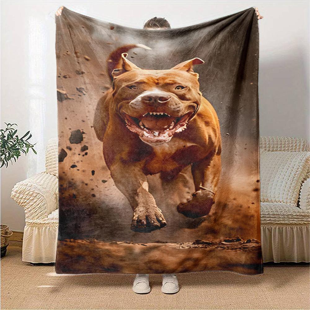 1pc dog running Throw Blanket Soft Flannel, Cozy All Season Polyester Perfect for Home, Office