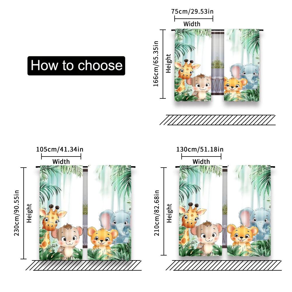 2Pcs Whimsical Cartoon Animal Safari Park Print Curtains Cartoon Safari Zoo Theme For Living Room Bedroom