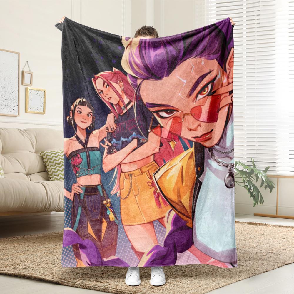 KPop Demon Hunters The fantasy world on the blanket: Anime characters and cute pet patterns keep warm and warm