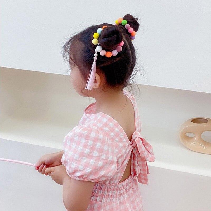 Children's Ball Hair Cord Little Girl Colorful Tassel Headwear Hair Rubber Band