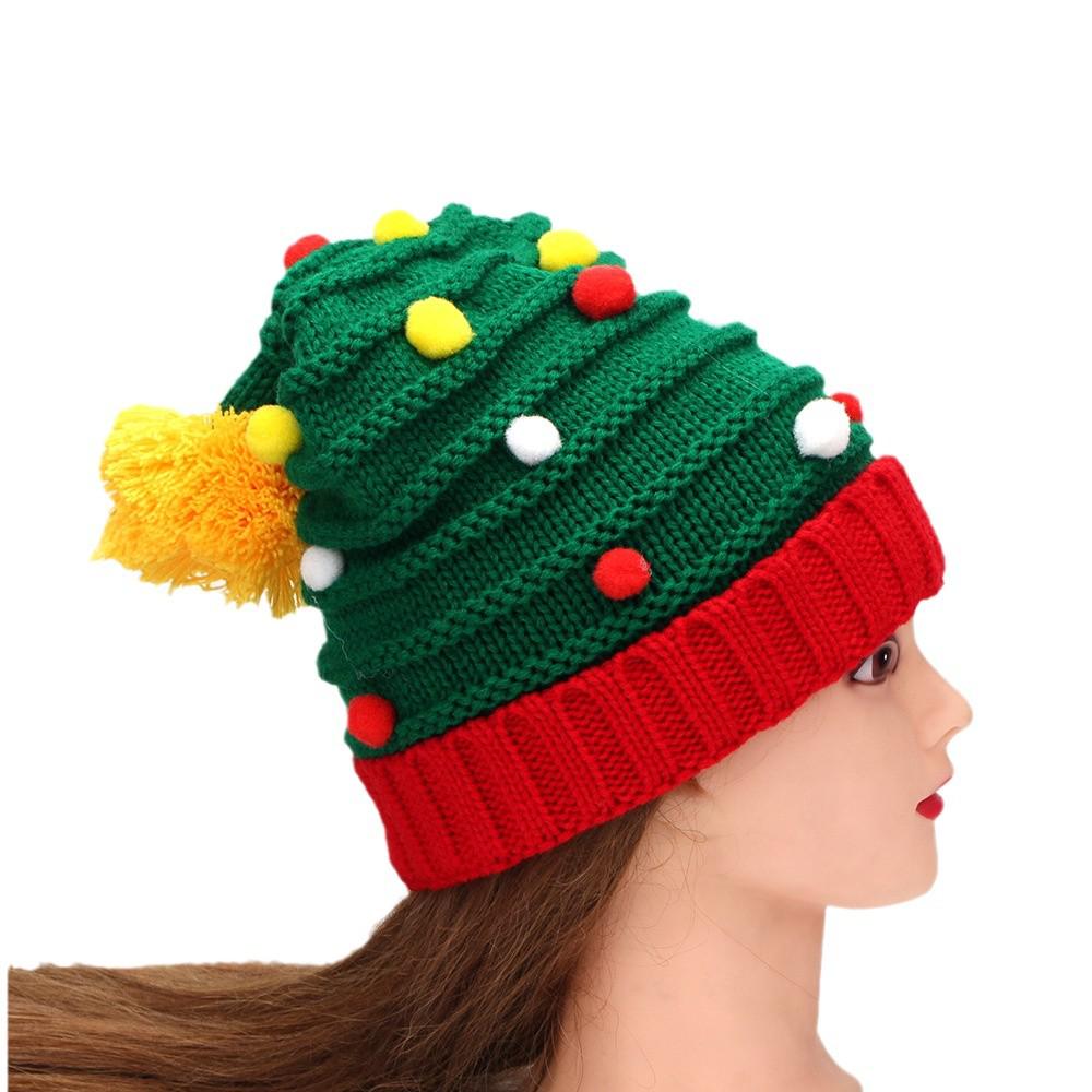 Gorro de Lã Unissex de Natal com Pom-Pom com Design de Alce e Papai Noel