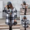 Women Fashion Winter Warm Comfortable Long Sleeve Lapel Two Pocket Plaid Woolen Coat Outerwear