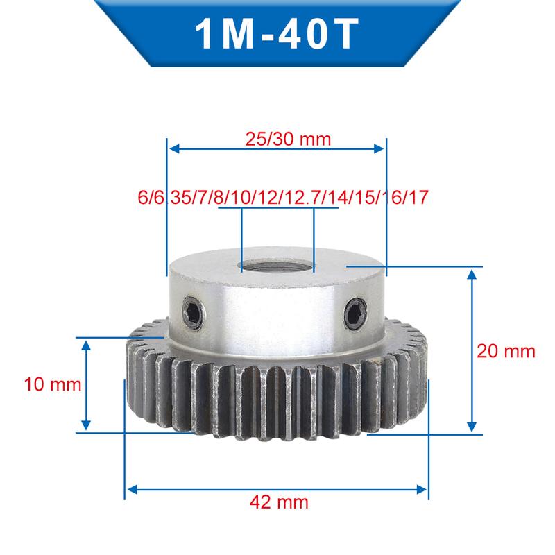 

1Piece 1M40T Spur Gear Bore 6/6.35/7/8/10 /12/12.7/14/15/16/17/20 mm Motor Gear Low Carbon Steel Material metal Gear for motor 1M40T-Bore 6 mm