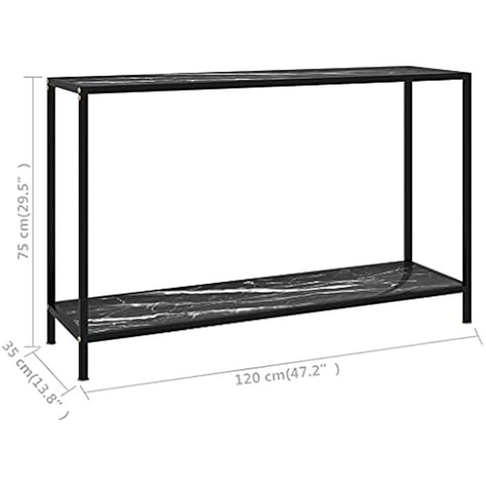 Table Console - VIDAXL - 120x35x75 cm - Verre Trempé - Acier Revêtu - Noir Moderne