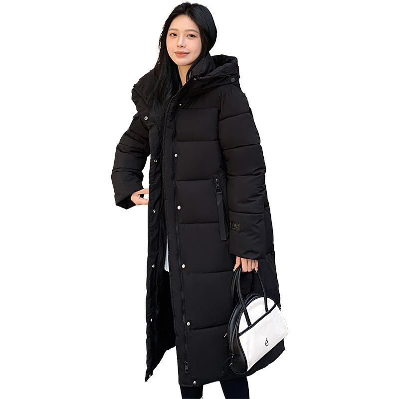 Women's winter new mid-length hooded cotton-padded jacket with knee-length detail for cold-proofing Korean style thickened fashionable coat