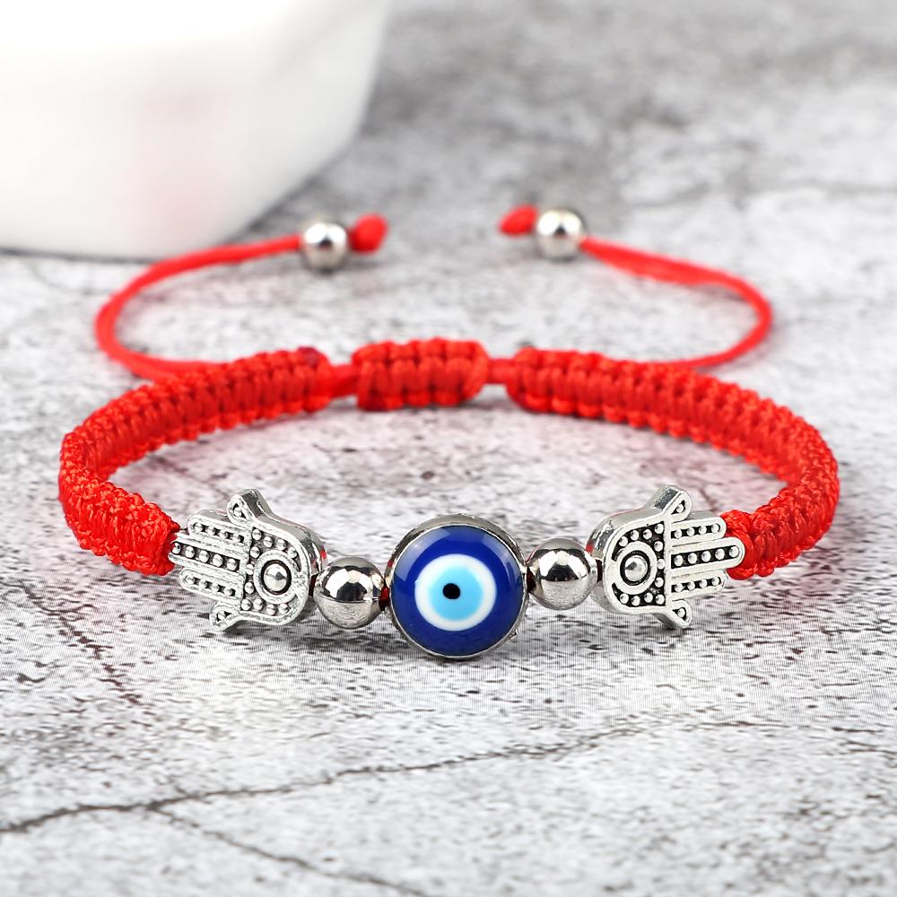Hand of Fatima Pendant Bracelet Turkish Blue Evil Eye Lucky Red Braided Rope Handmade Adjustable Couple Jewelry For Women Men