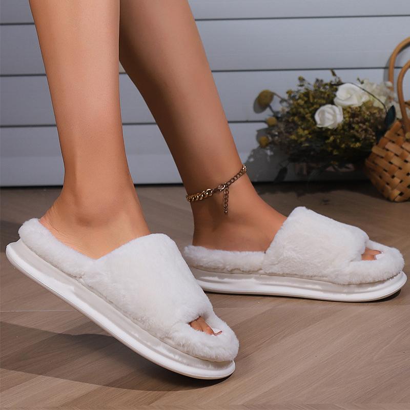 Fashion Fashion Open Toe Cotton Slippers for Women Soft Faux Fur Warm Cotton Slippers Woman Indoor Slip On Non Slip On Fur Slides Mujer