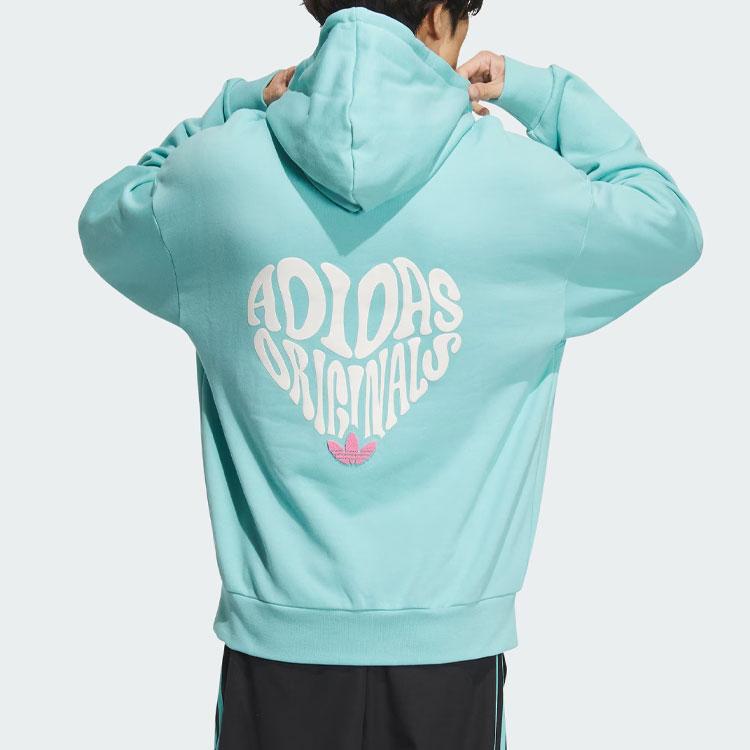 Adidas Originals V-Day Letter Print Sport Hoodie Unisex Tops Mint-Green JE3475