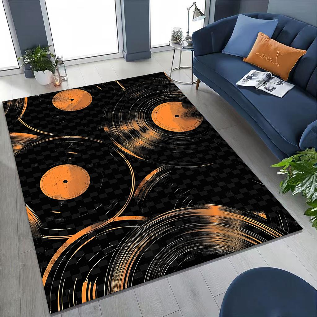 Vinyl Record Music Carpet DJ Screen Tape Rug for Bedroom Living Room Sofa Home Doormat Decor,Large Kid play Non-slip Floor Mat