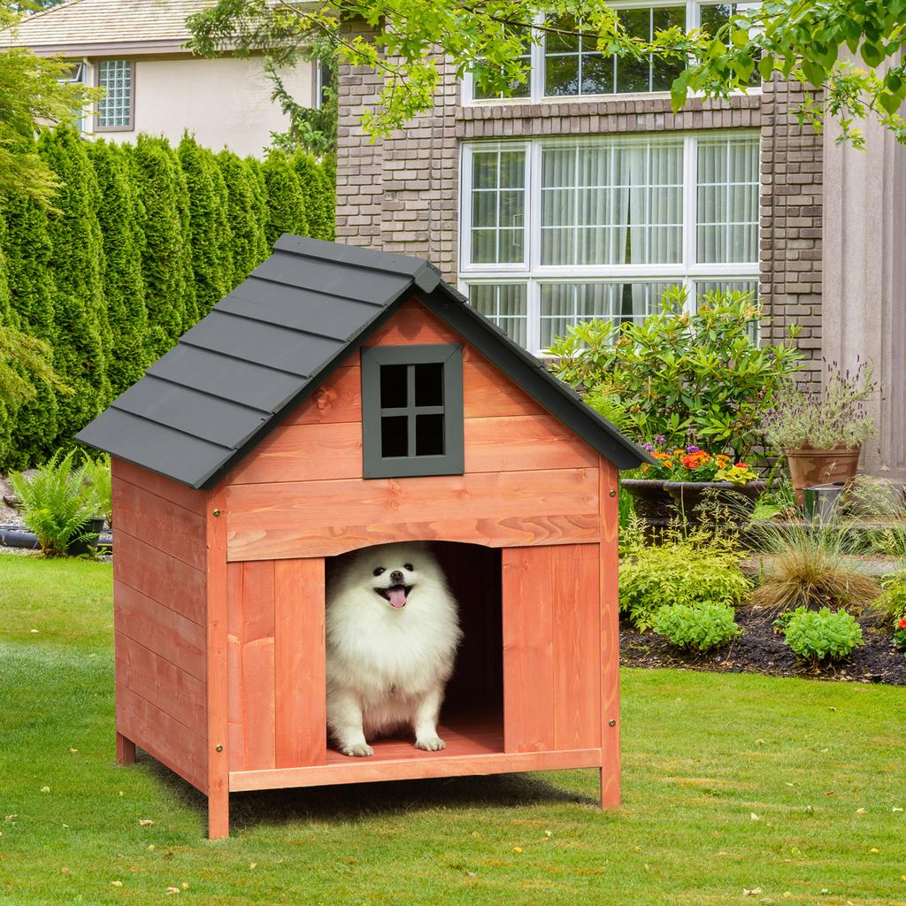 Raised Dog House for Dogs up to 15 kg, Dog Cat Kennel for Outdoor in Fir Wood, 81.3x91.5x98.5 cm