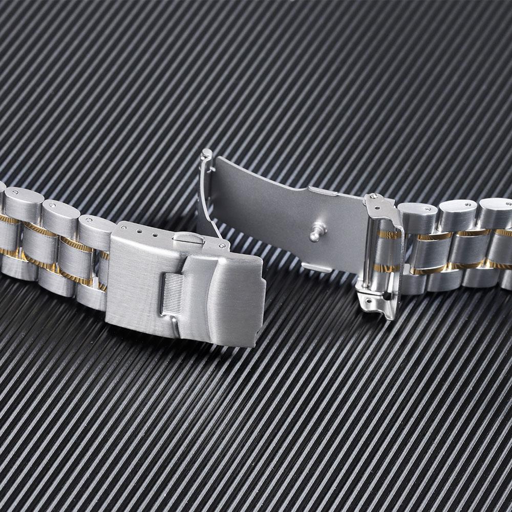 Solid Stainless Steel Strap 18 20 22 24mm Silver Metal Double Press Folding Buckle for Men Women Bracelet Watch Band for Seiko