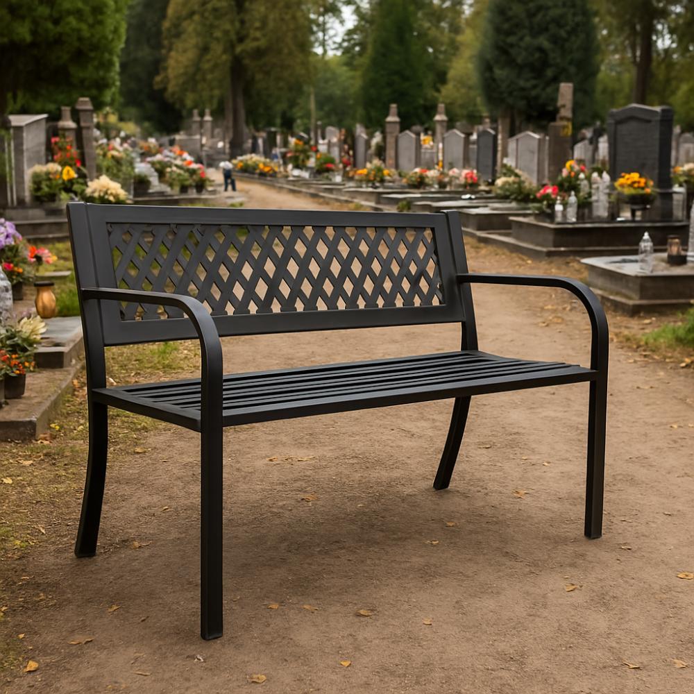 Gartenbank, Metall, Parkbank, Schwarz, Friedhofsstil, mit Rückenlehne, Stabil, GoGarden