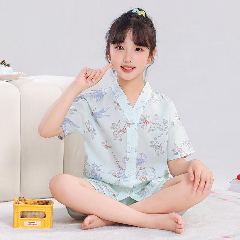 Kids' Thin Cotton Silk Summer Pajamas Set for Boys & Girls - Home Wear for Middle & Older Children